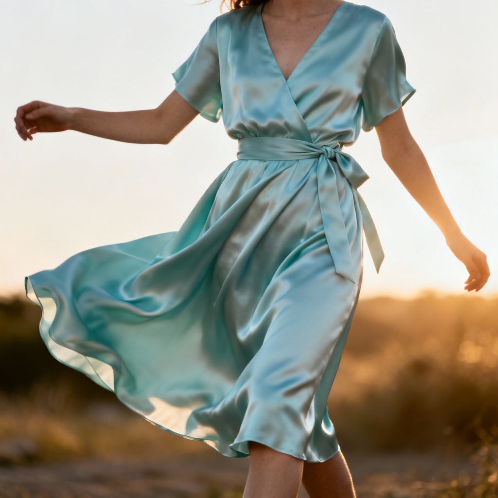 AI pastel cyan summer dress in daylight