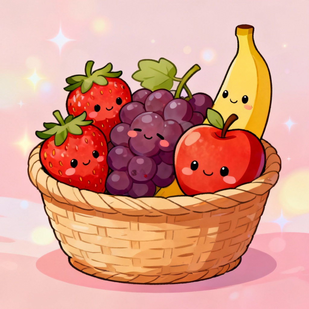 AI kawaii anime fruit basket illustration