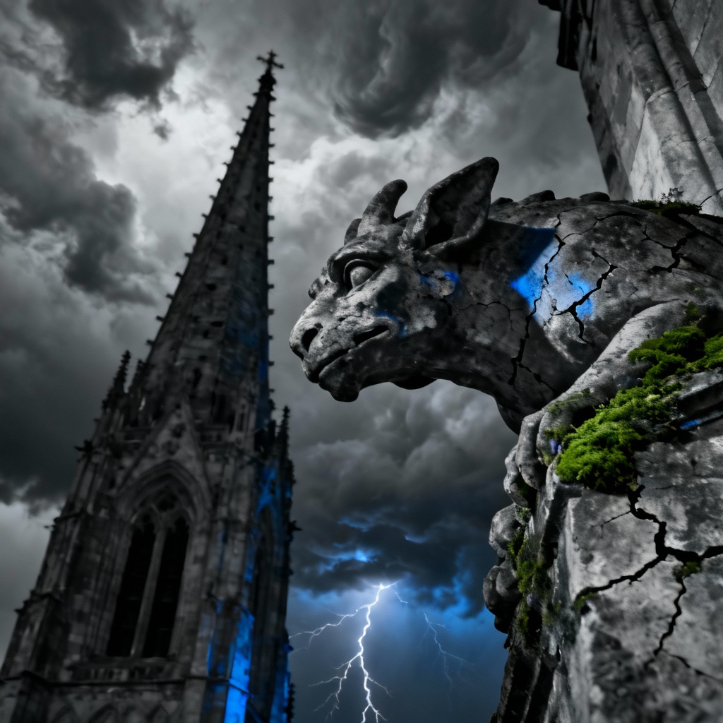 AI medieval gargoyle perched on cathedral
