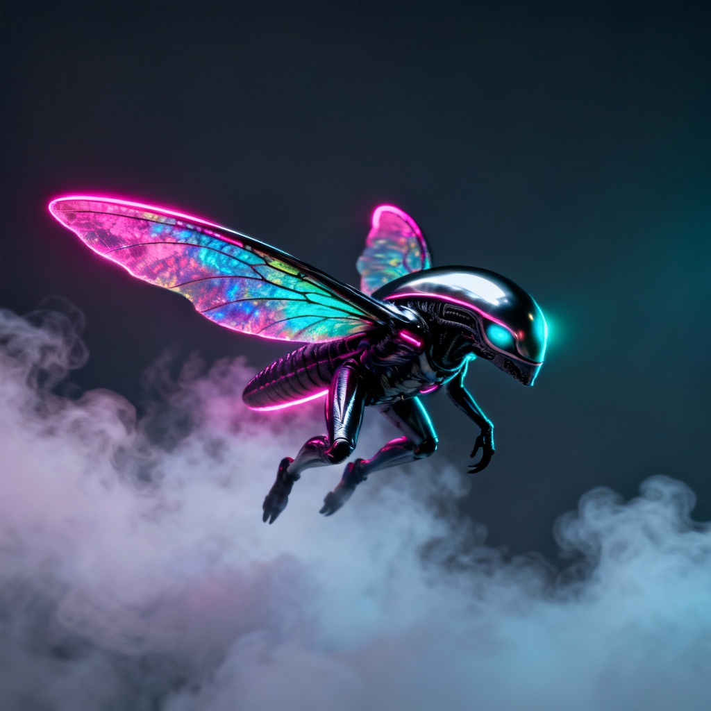 AI neon rift seraphid sci fi alien