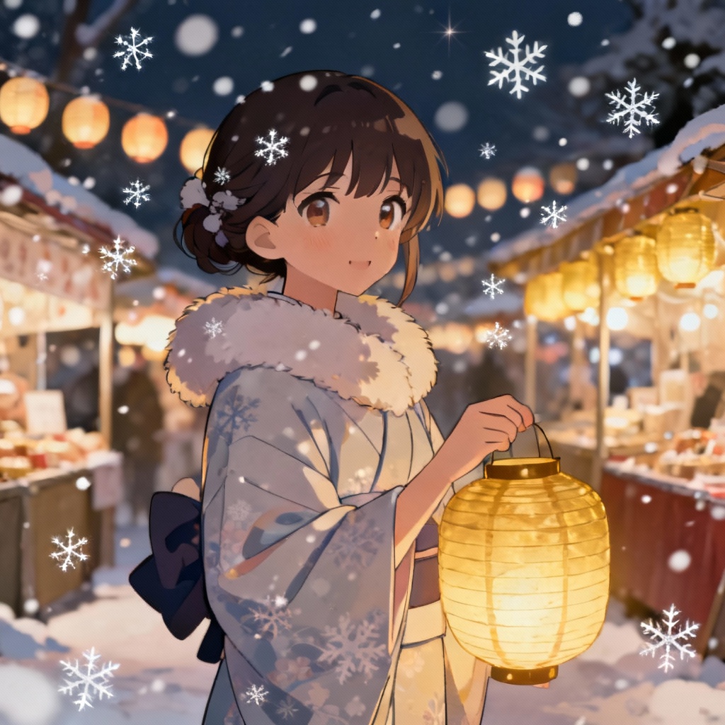 AI anime character at snow festival with flurries