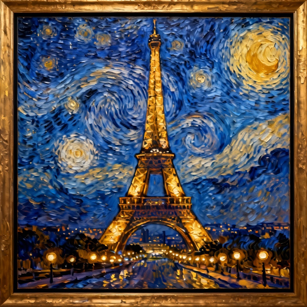 AI Eiffel Tower starry night painting