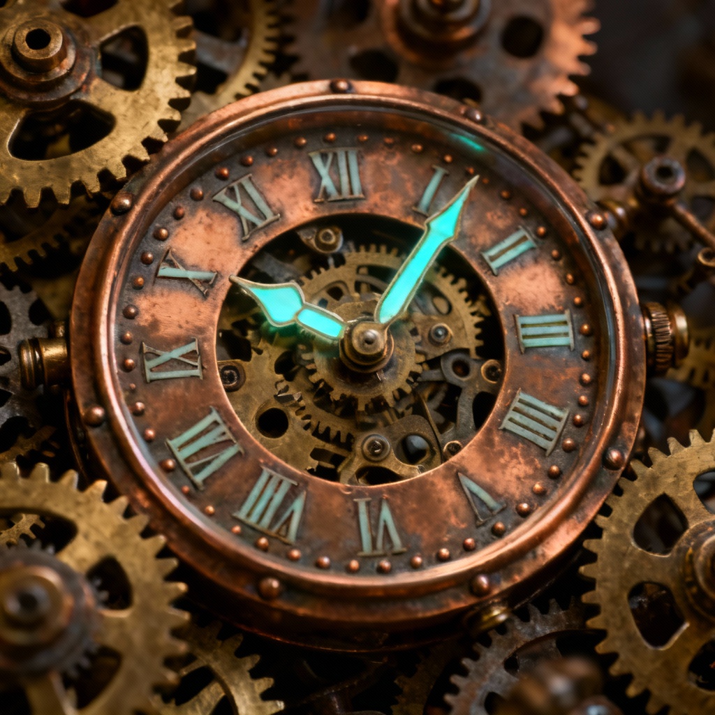 AI steampunk skeleton watch face with exposed gears