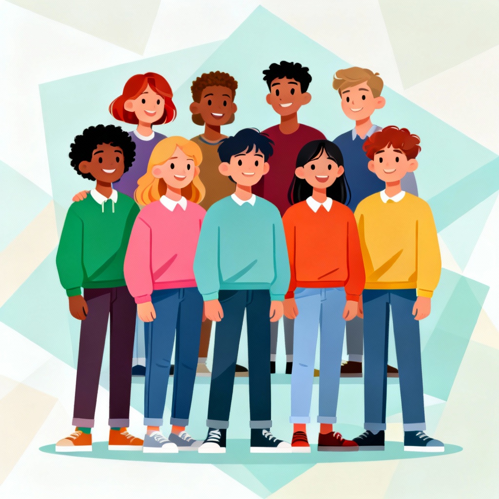Flat illustration of teen student council group