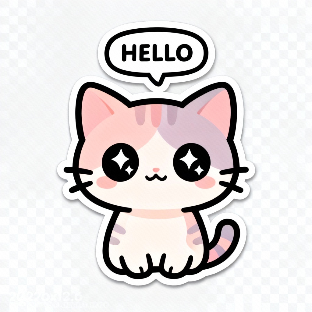 AI LINE sticker chibi cat waving hello
