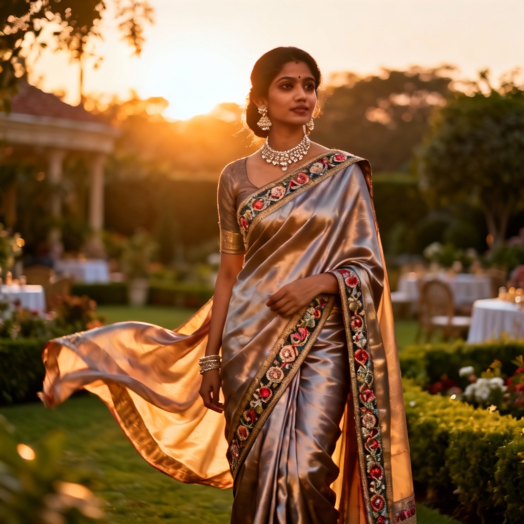 AI Miss India saree portrait at sunset