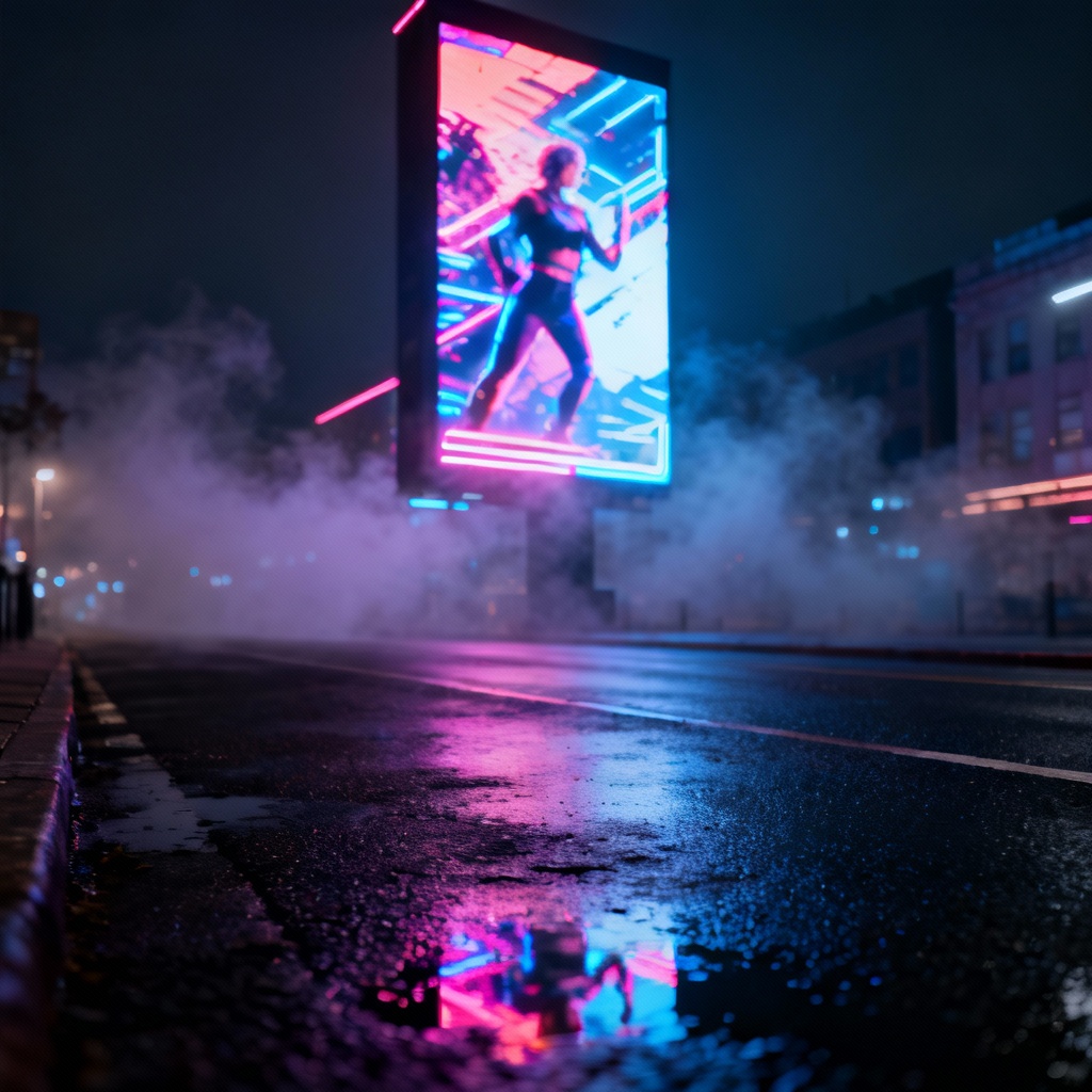 AI LED billboard display in neon city