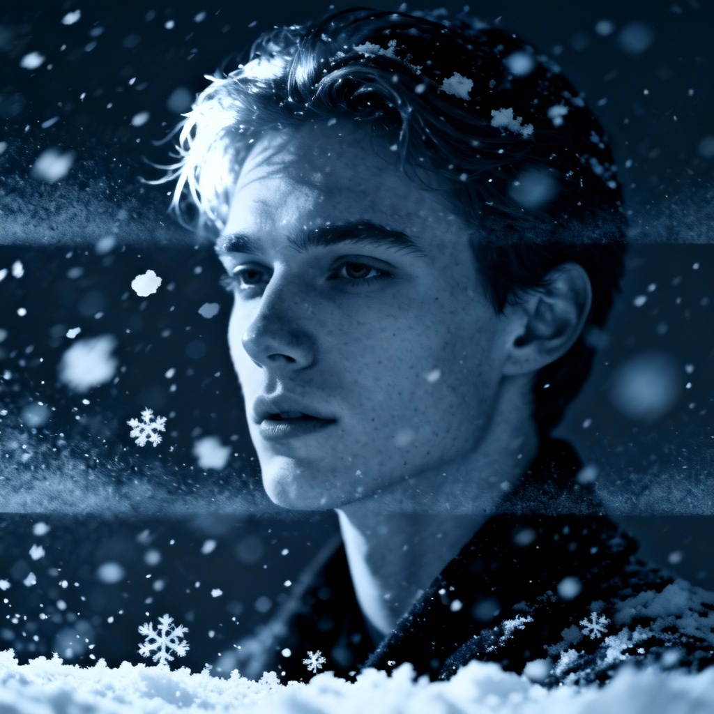 AI gentle looping snowfall on portrait