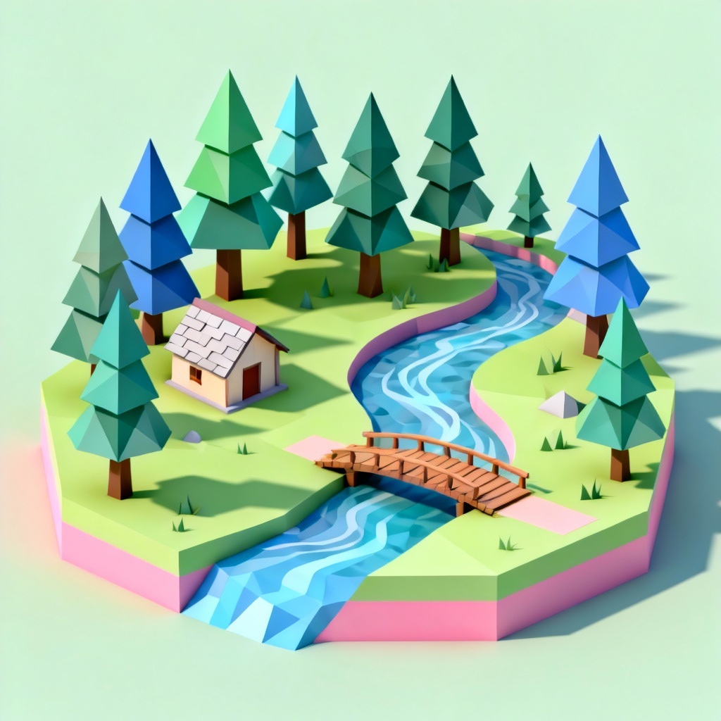 AI low poly isometric woodland diorama