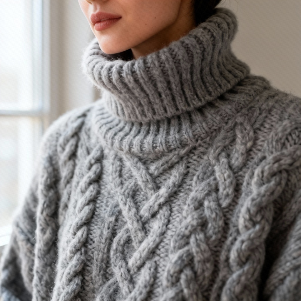AI chunky cable knit turtleneck