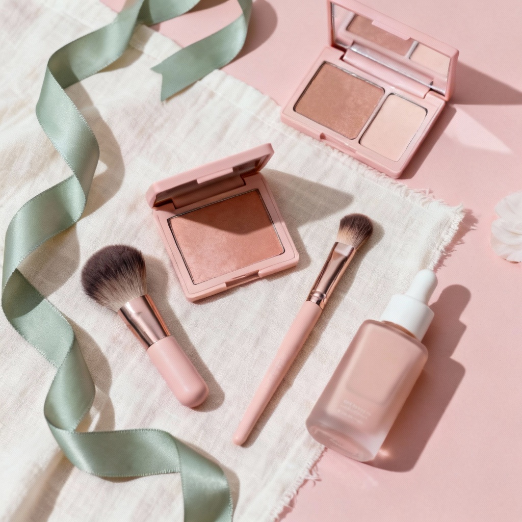 AI pastel product flatlay color grading