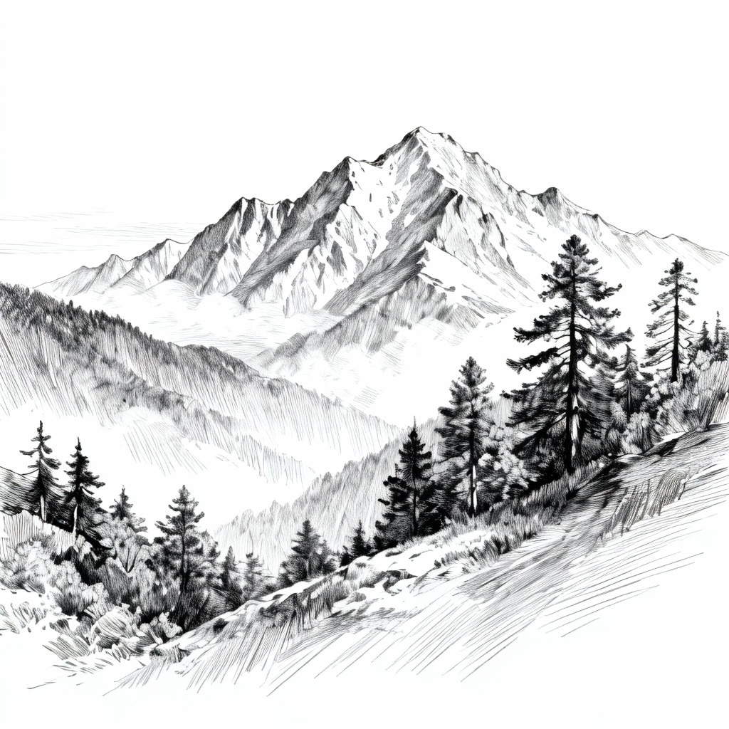 AI crosshatch landscape sketch
