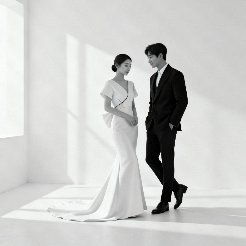 AI modern Korean wedding studio portrait