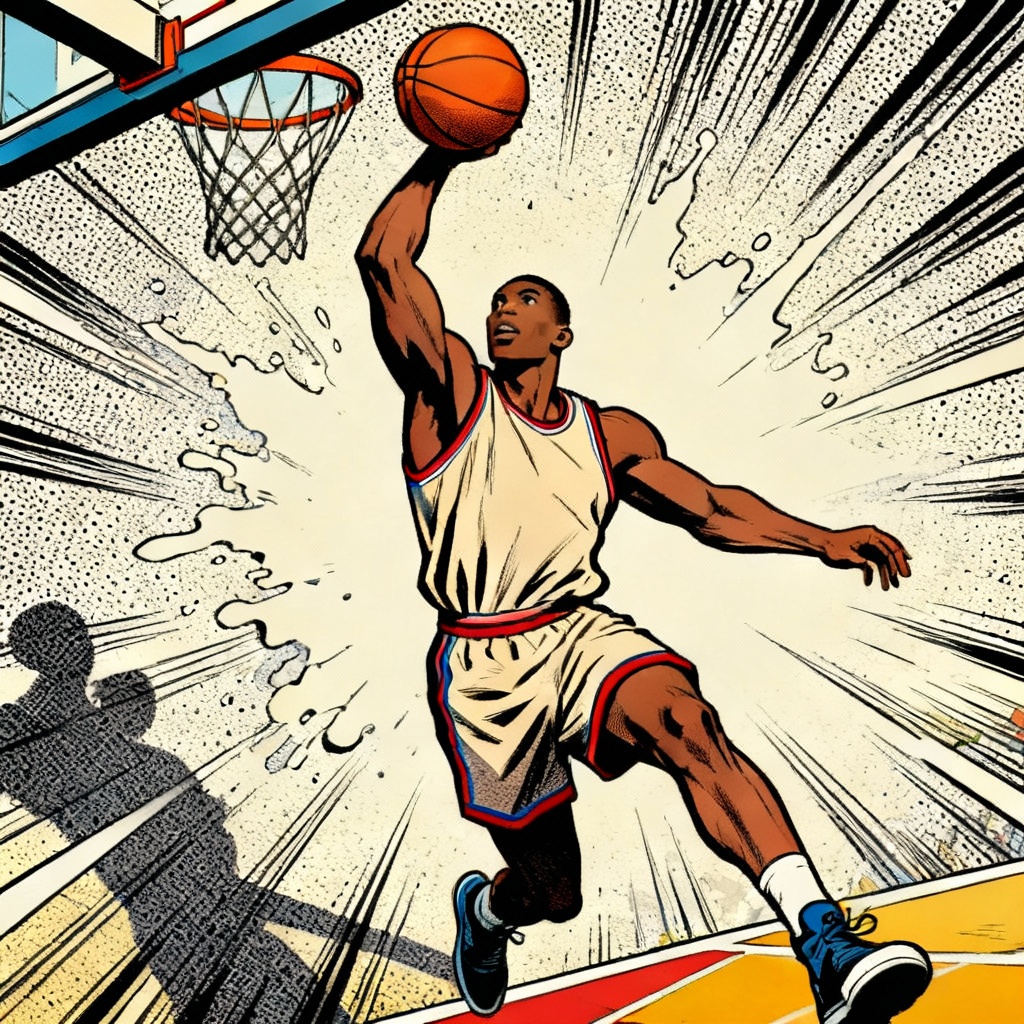 NBA AI comic book slam dunk splash page