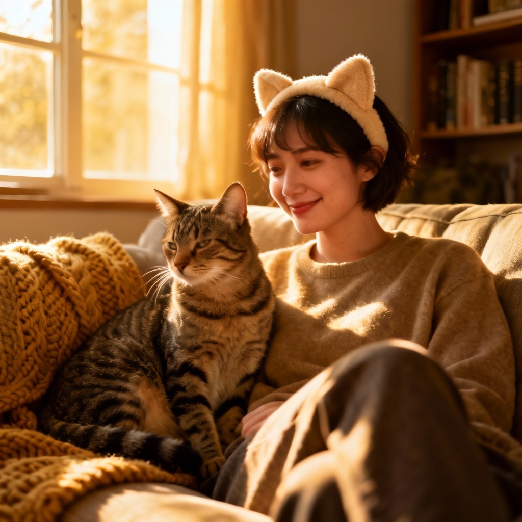 Owner and pet matching cat ears