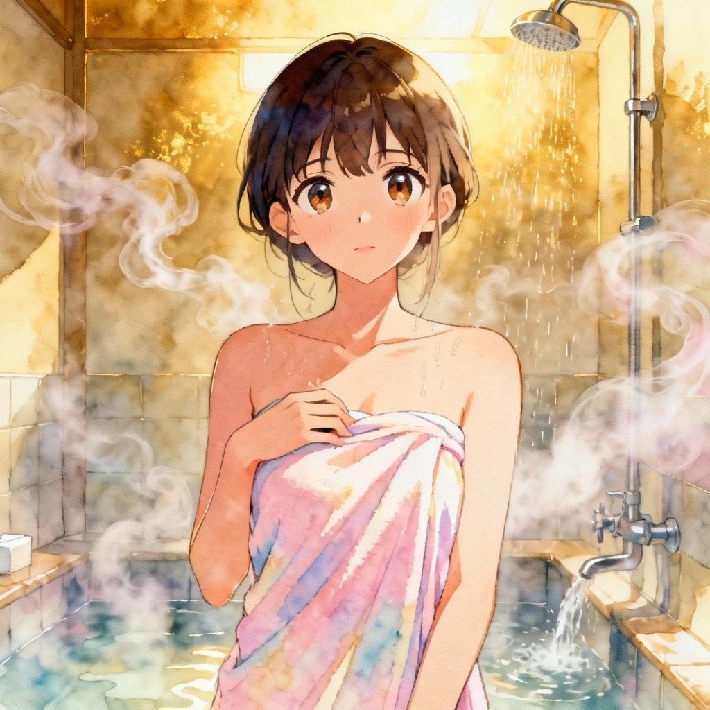 AI anime shower girl in towel SFW