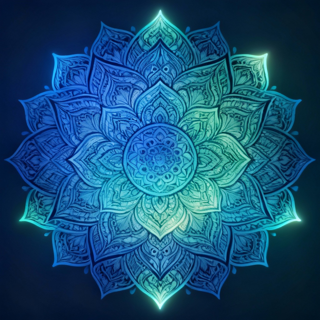 Blue lotus mandala with ornate symmetry