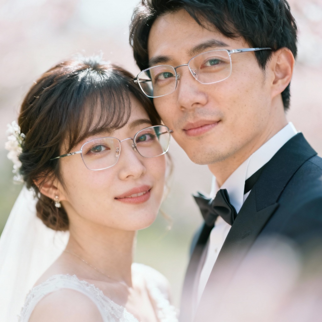 Wedding portrait with eyeglass glare removed