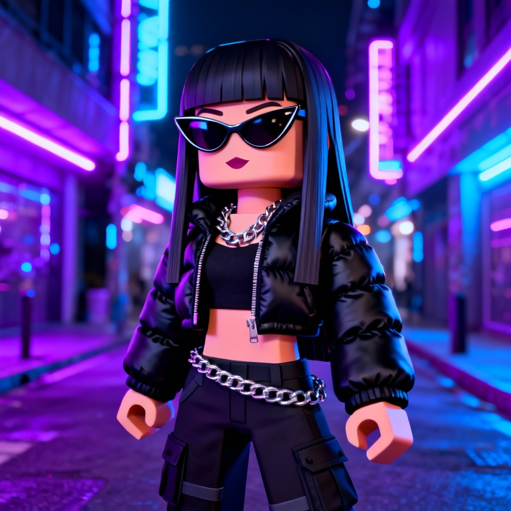 AI Roblox avatar girl baddie neon street