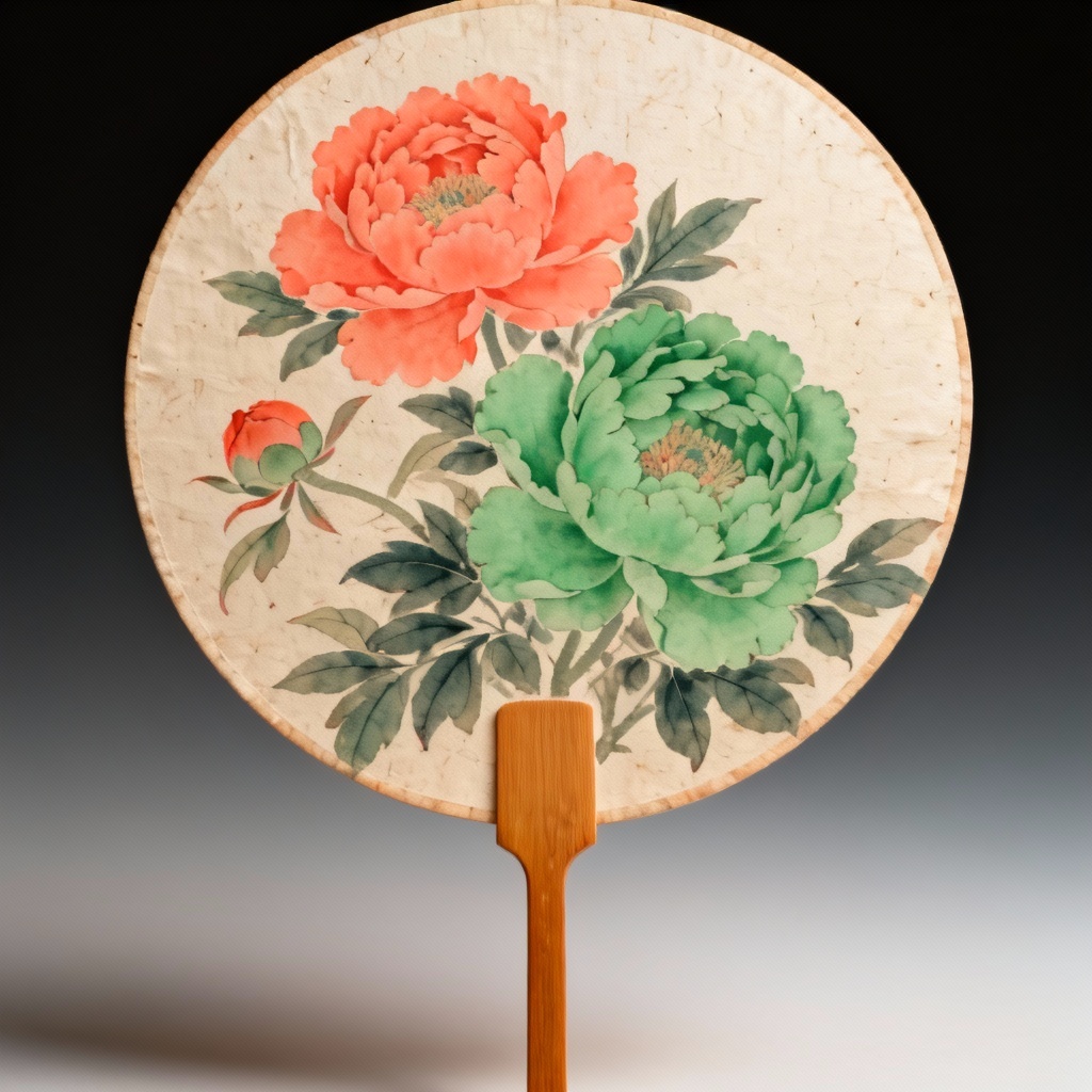 AI minhwa peony traditional round fan