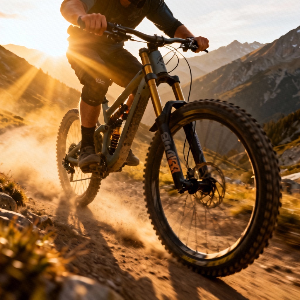 AI mountain bike action shot on alpine trail