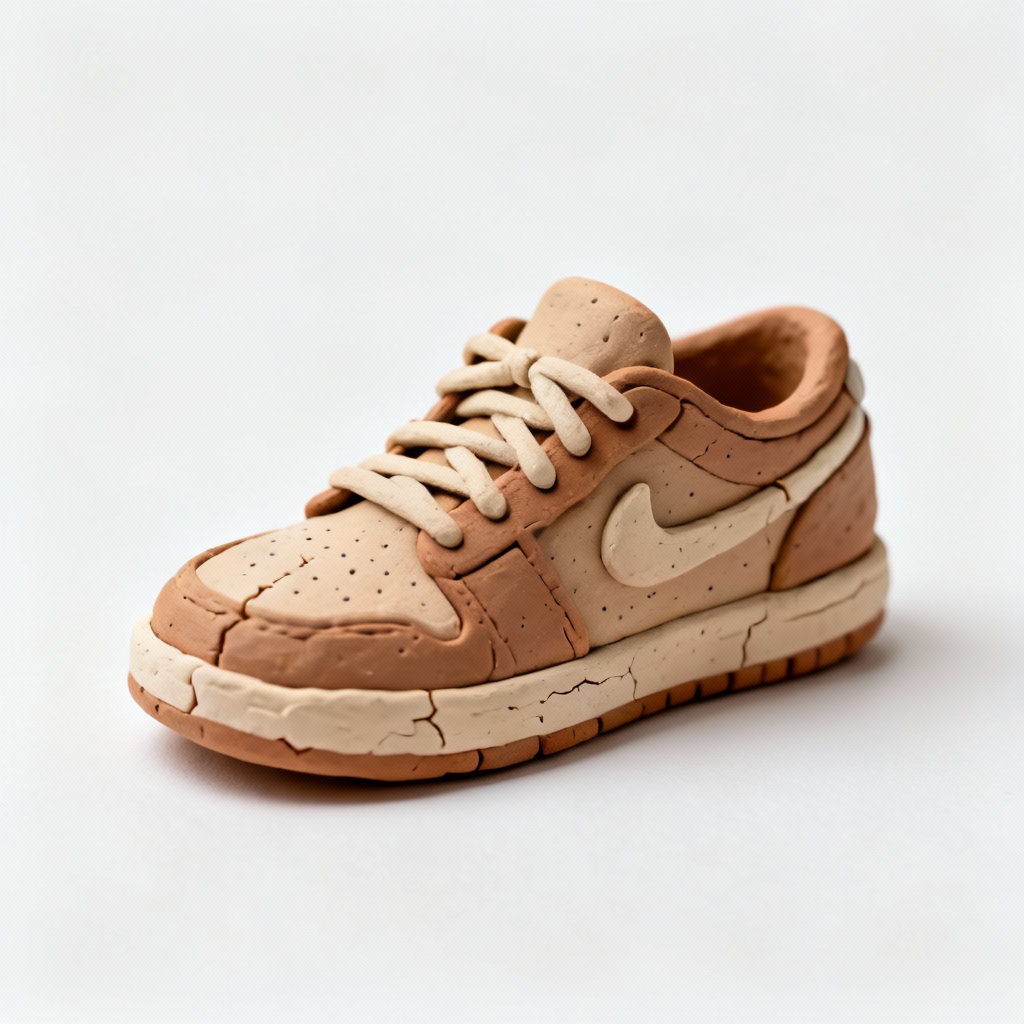 AI clay sneaker product mockup on white background