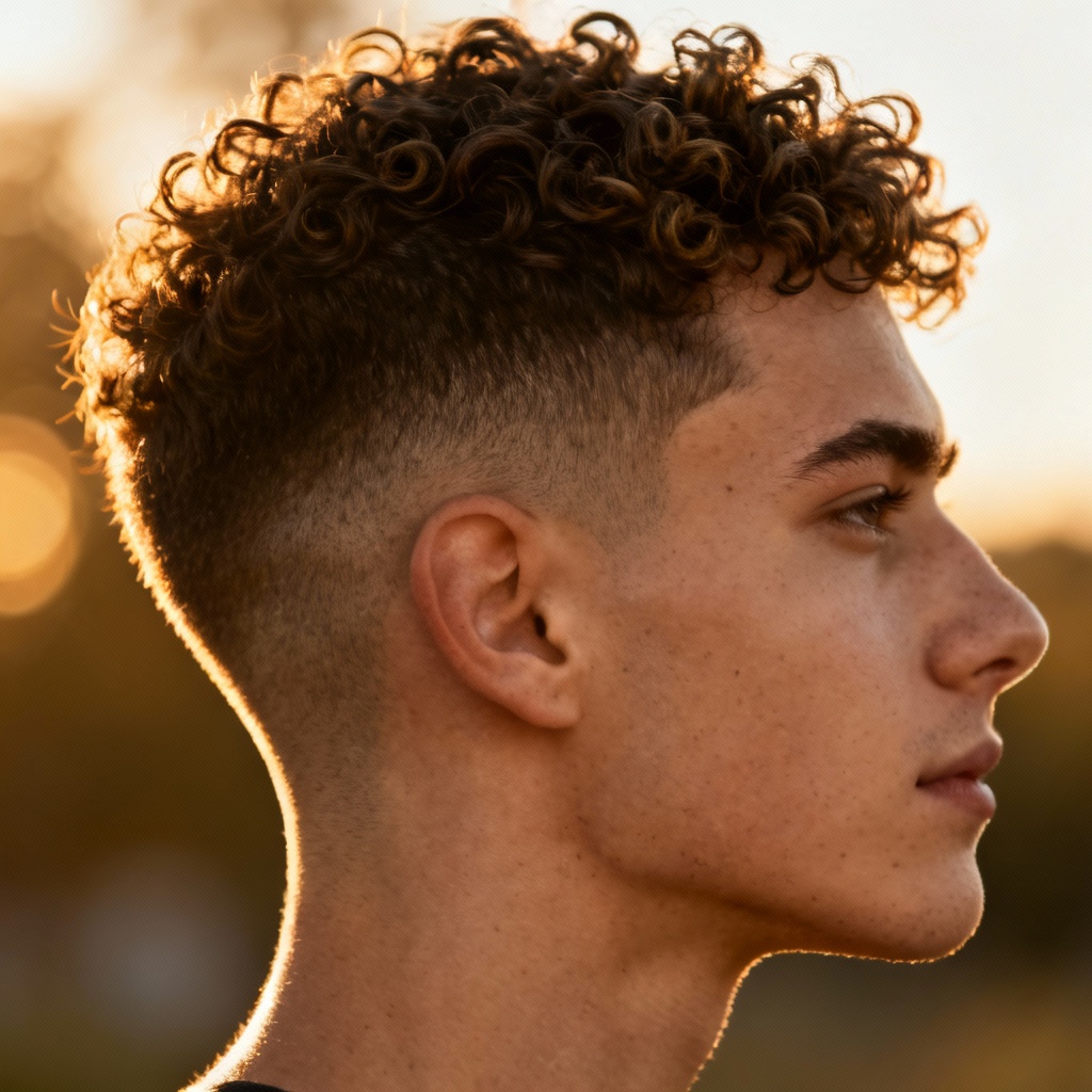 AI curly buzz cut fade