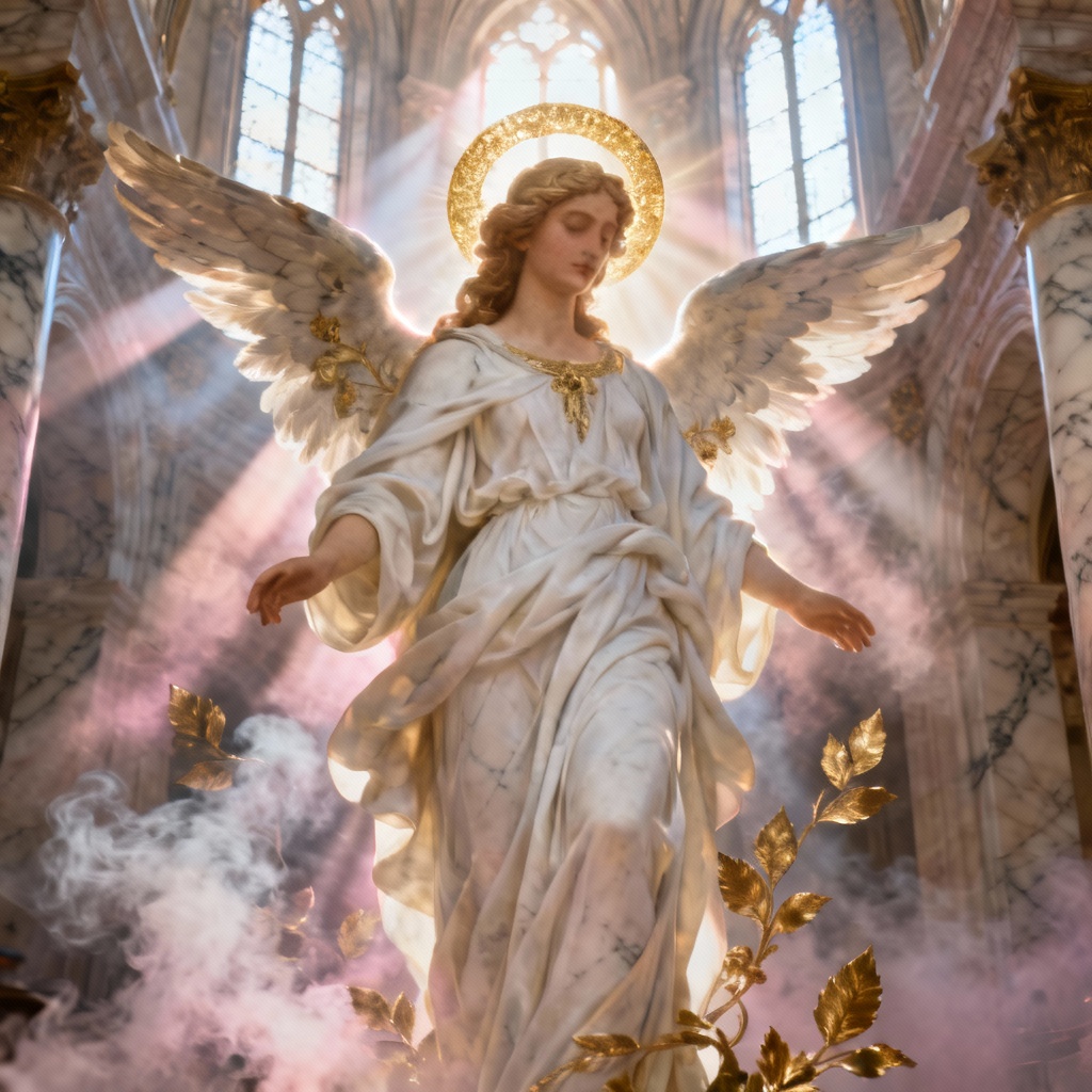AI divine angelic portrait with golden halo and radiant aura
