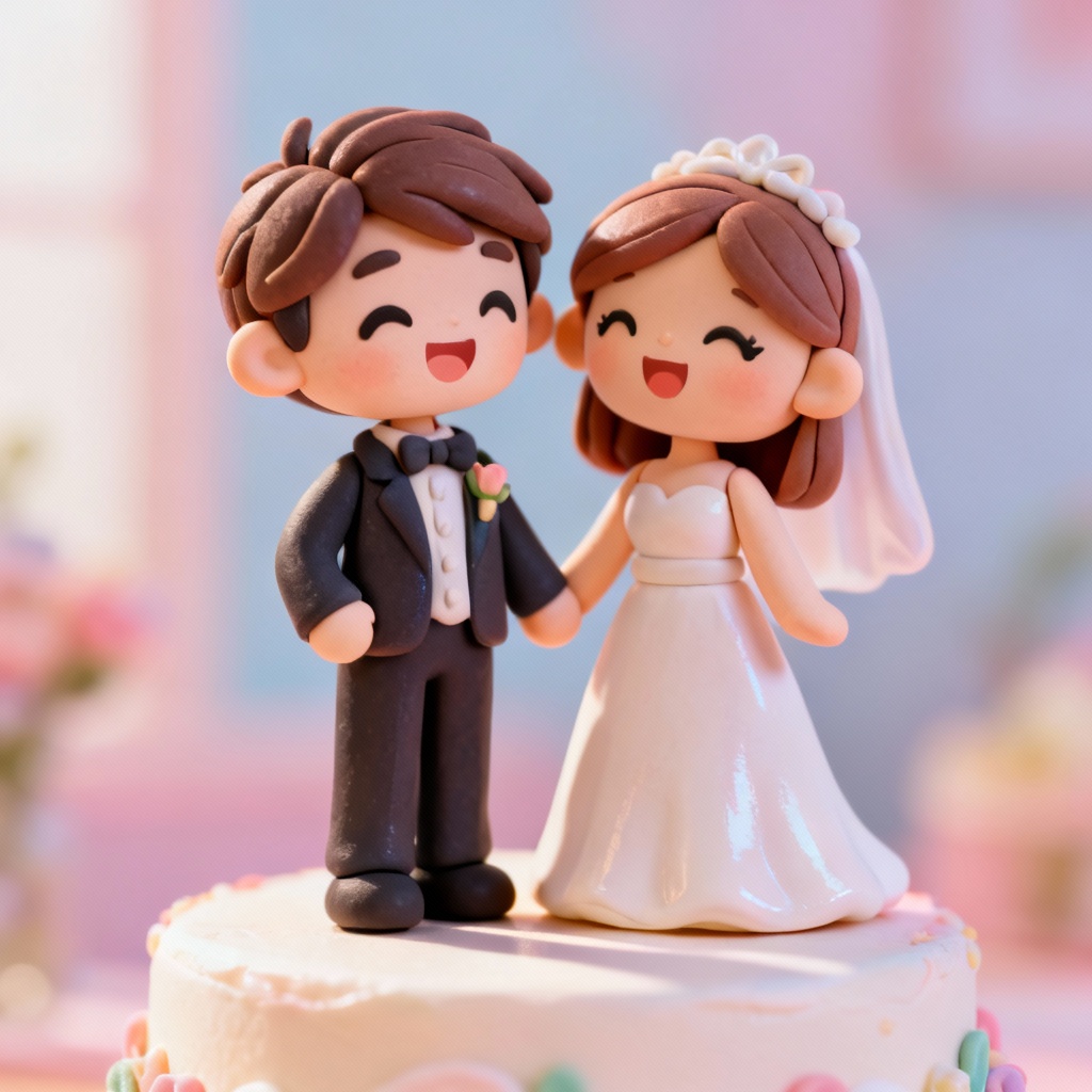 3D toon wedding cartoon couple on cake topper