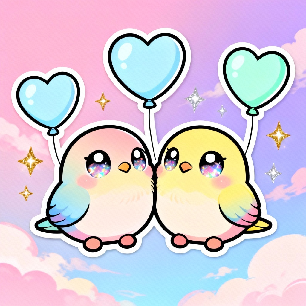 AI chibi anime love birds with hearts