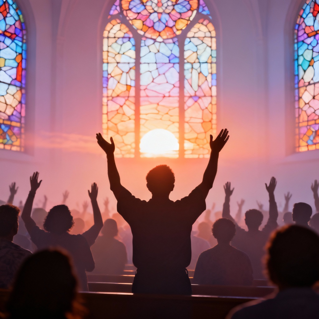 AI sunrise praise background with silhouettes