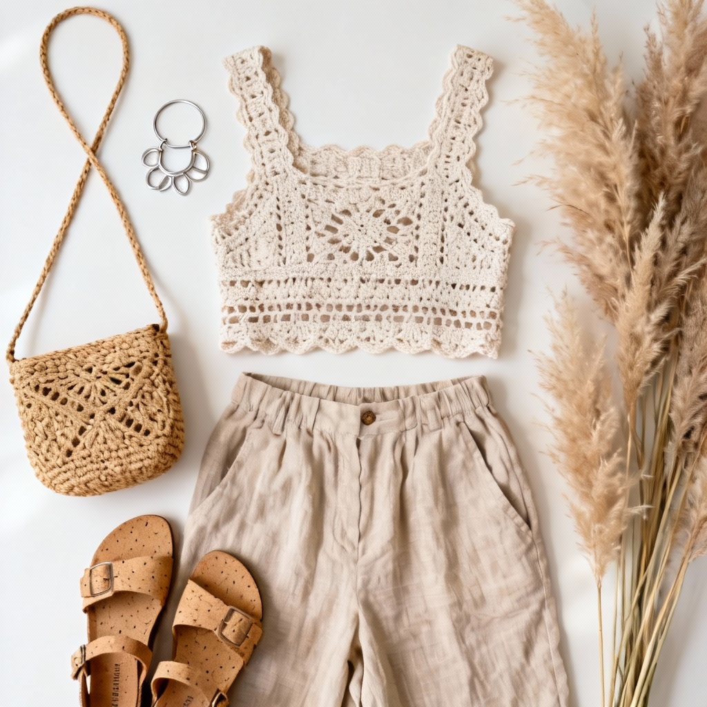 AI Sustainable Crochet and Linen Outfit