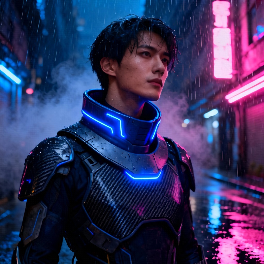 Cyberpunk armor with high neck guard