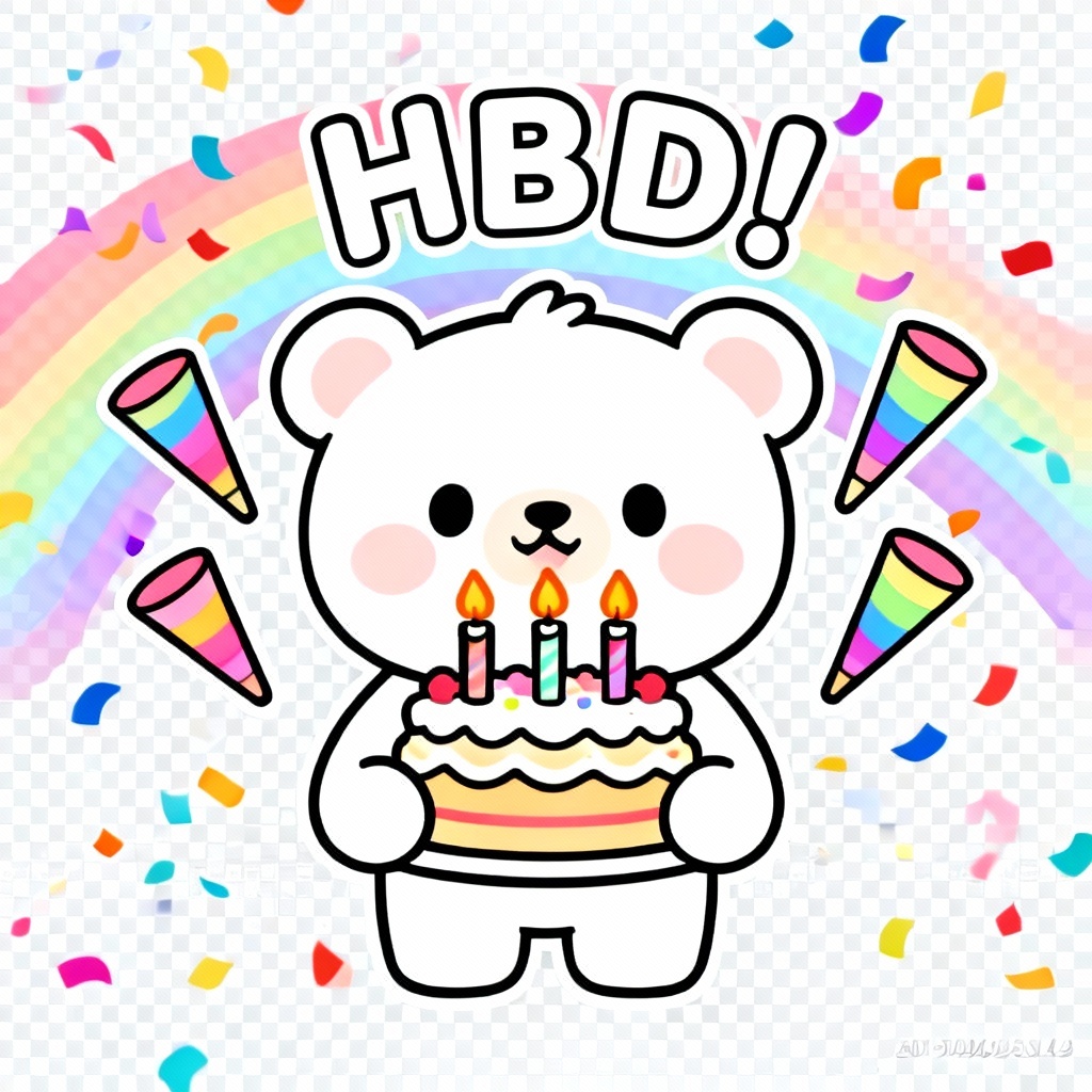 AI LINE sticker bear with birthday cake and HBD text