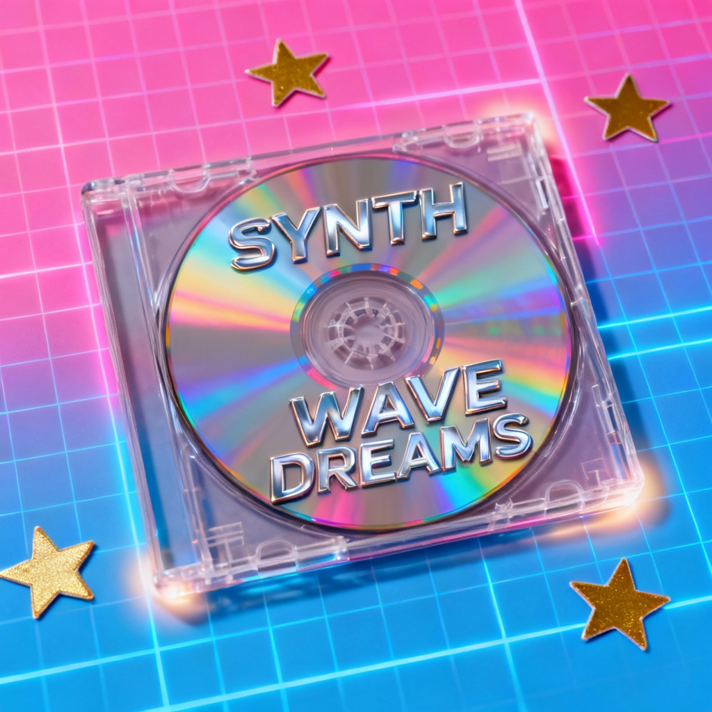 AI Y2K album cover with holographic CD and chrome title