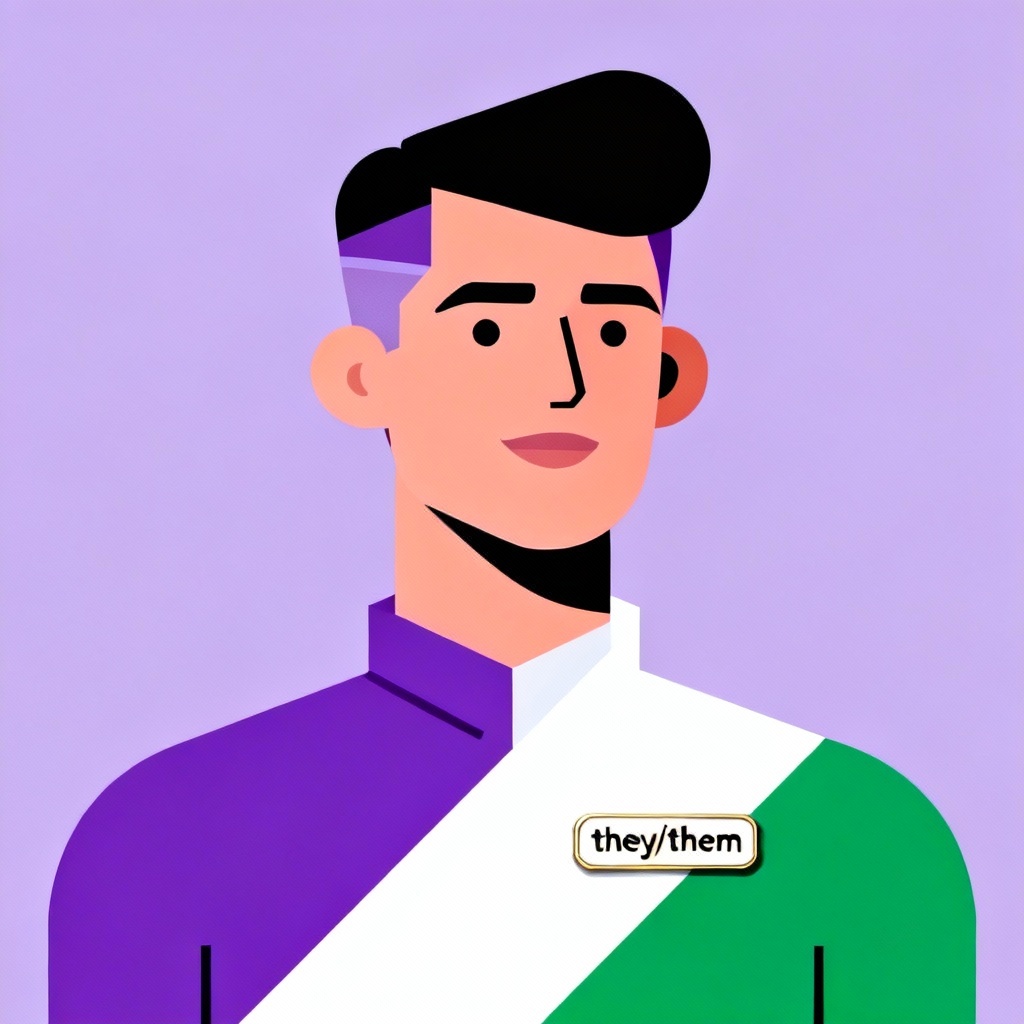 Vector nonbinary avatar with pronoun pin