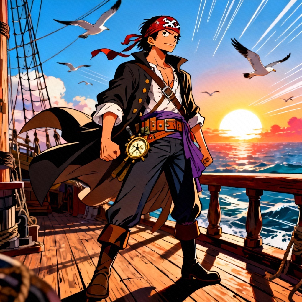 AI One Piece character standing on a ship deck with dynamic pose