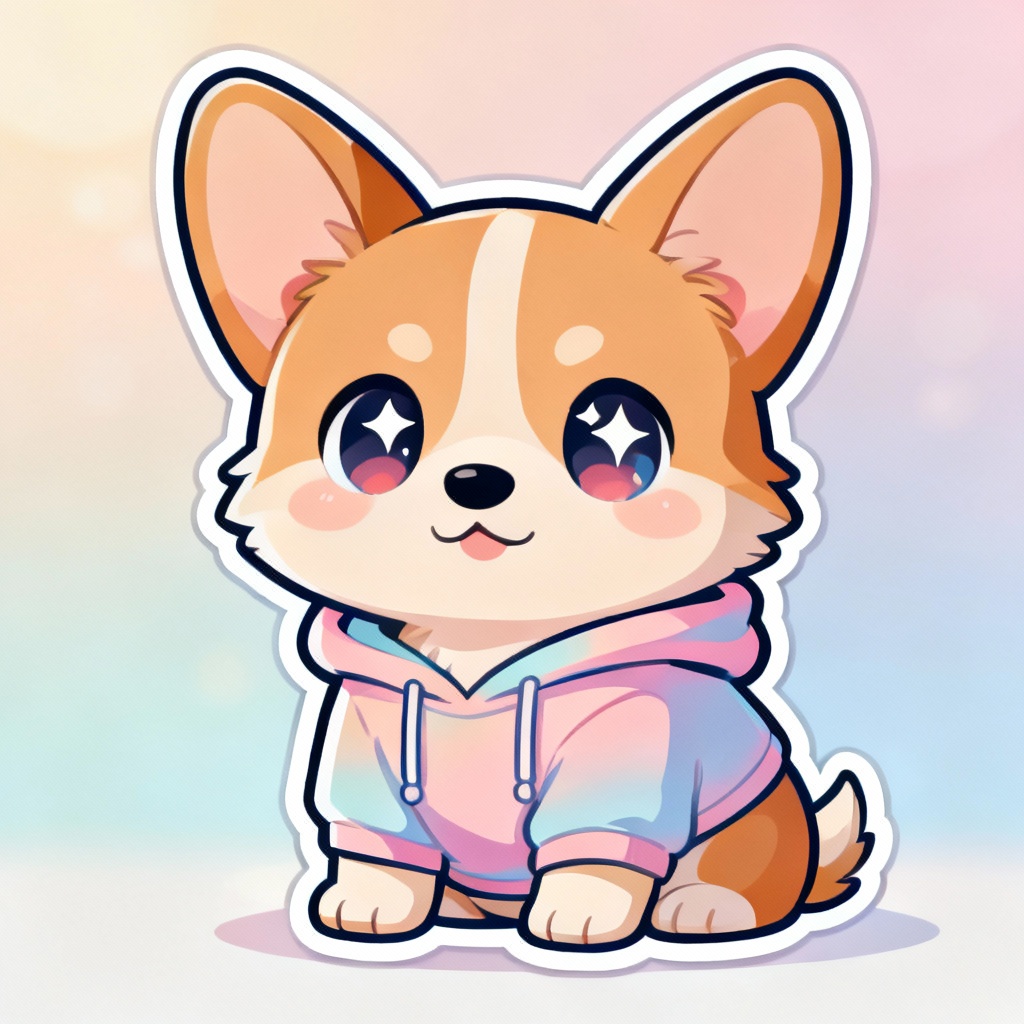 Kawaii corgi puppy in pastel hoodie