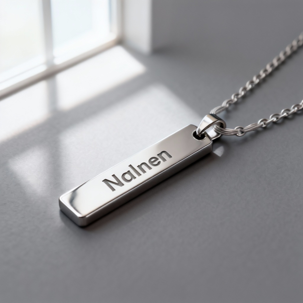 AI minimalist bar name necklace with engraving