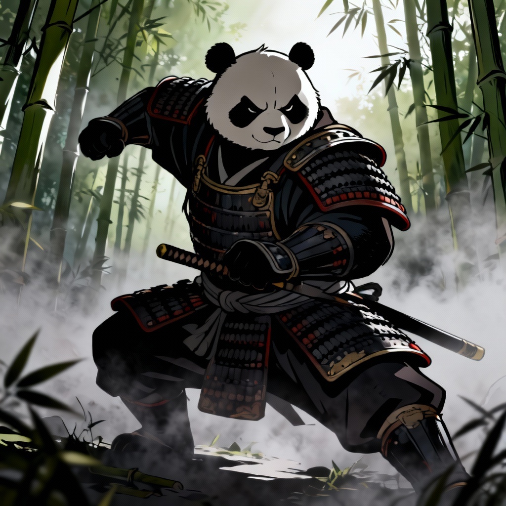 AI anime samurai panda character