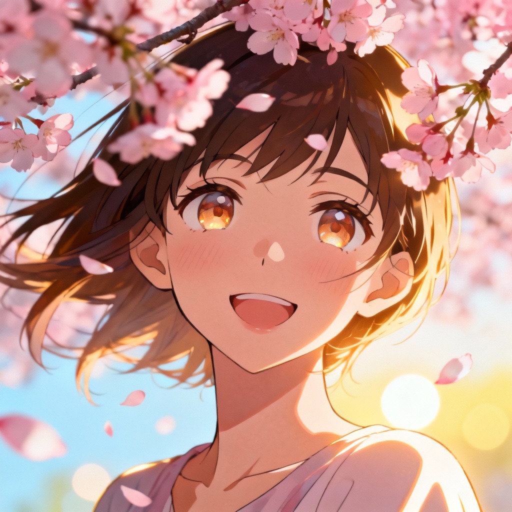 AI anime sakura portrait of girl with cherry blossoms