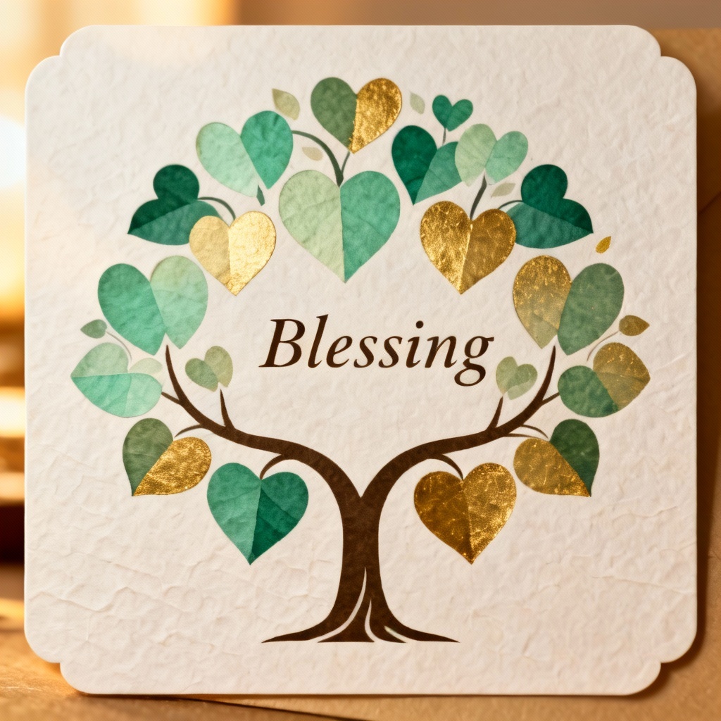 AI Vesak greeting card with stylized Bodhi tree and space for text