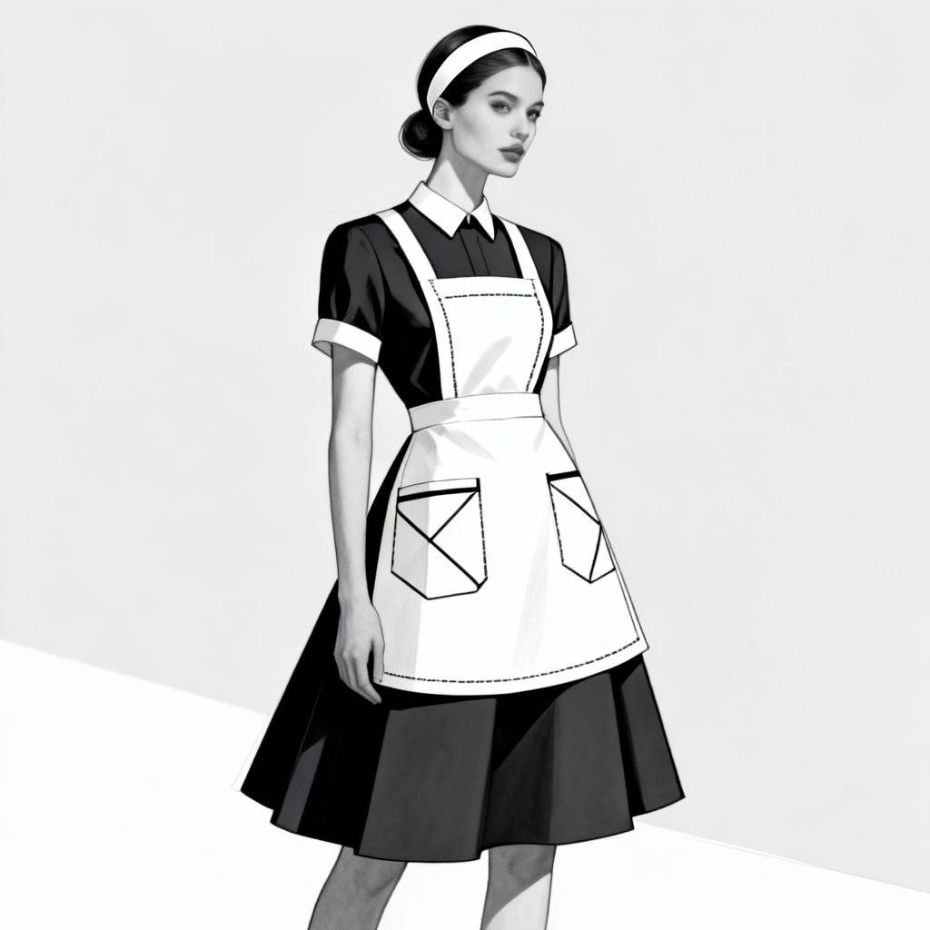AI modern minimalist maid outfit with geometric apron