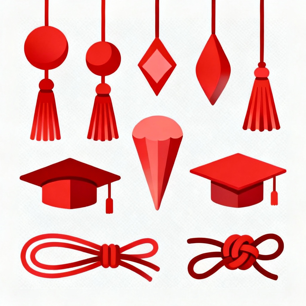 Vector set of red tassels in different shapes and caps
